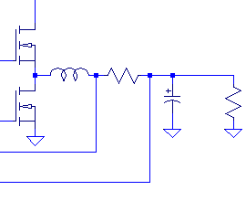 One part of circuit with mosfets, inductors, capacitors and resistors